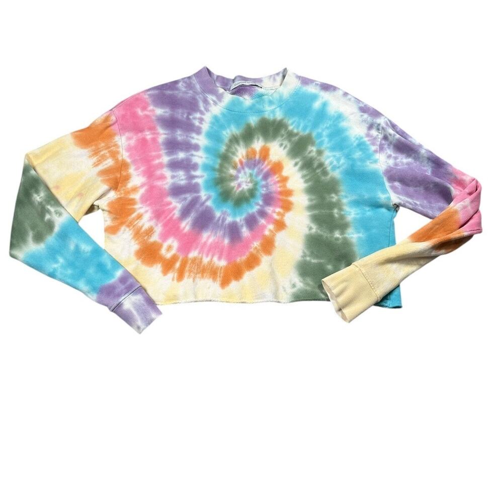 Daydreamer Tie Dye Cropped Sweatshirt Womens S Raw Hem Boho Long Sleeve Cotton